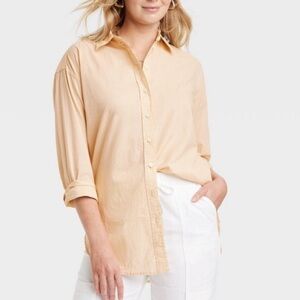 Universal Thread Tan Tunic Long Sleeve Collared Button-Down Shirt